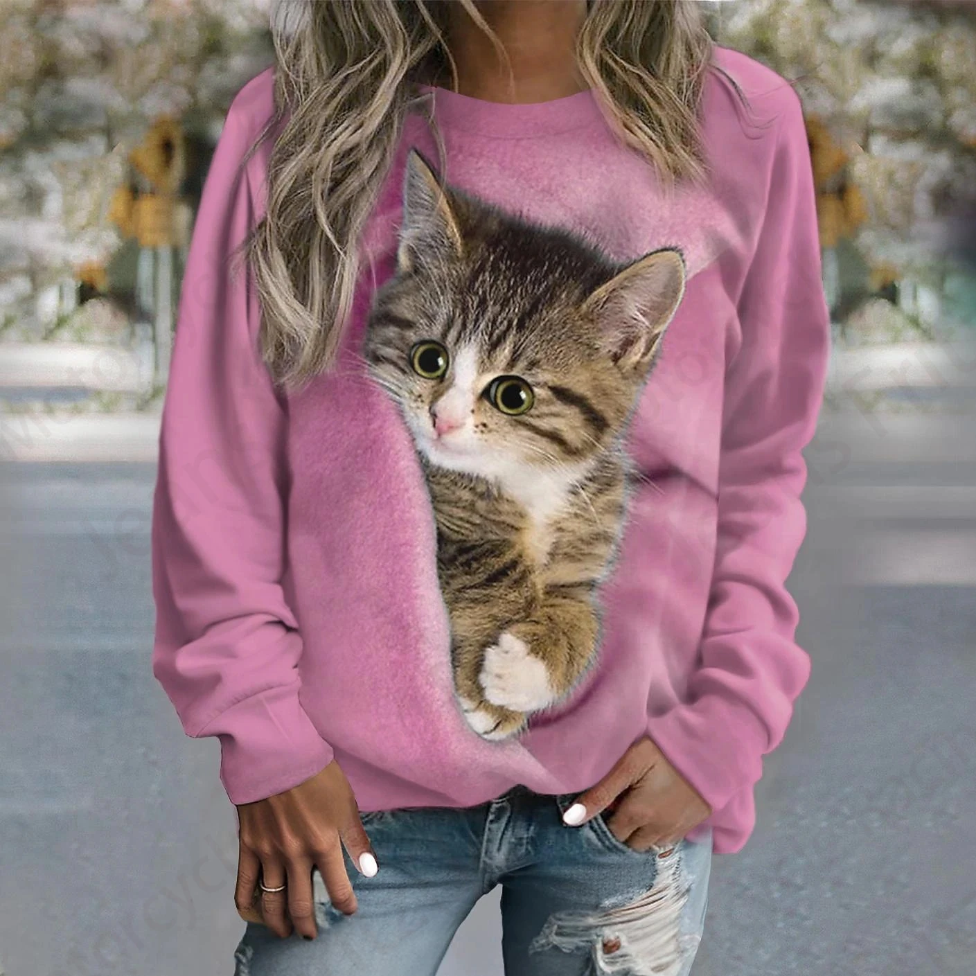 Schlafende Katze 3d Druck O-Ausschnitt Hoodie Frauen Mode niedlichen Grafik Hoodies Frauen schwitzt Outwear Mantel Sportswear Kleidung Sudadera Dame