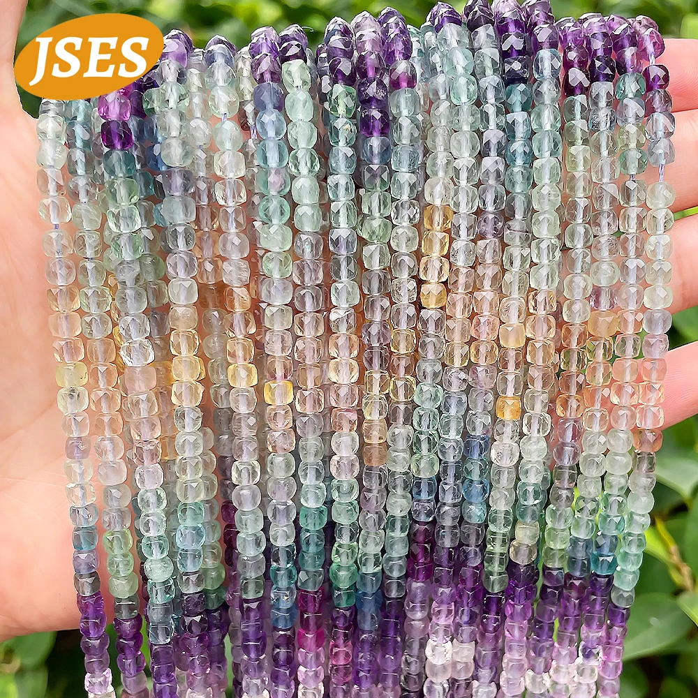 

Natural Colorful Fluorite Cube Faceted Beads Spacer Loose Stone Small Tiny Seed Beads For Jewelry Making DIY Bracelet