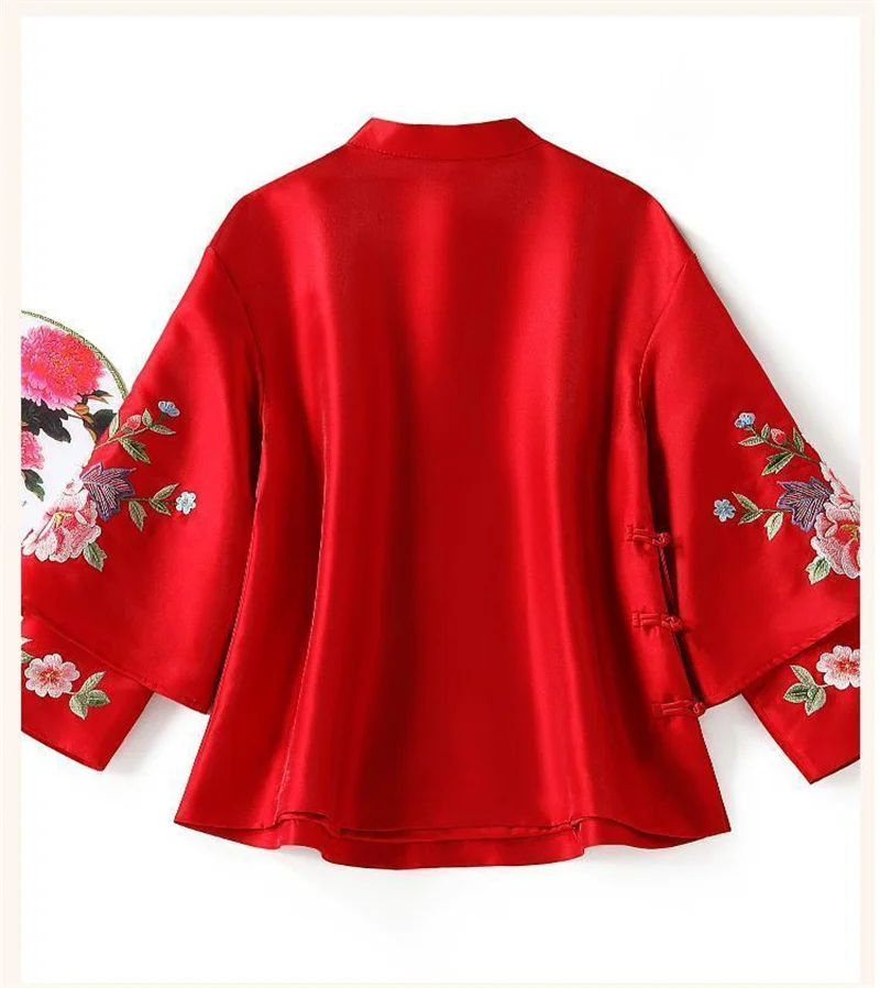 Women's Jacket Shirts & Blouses  Women's Spring and Autumn new Retro Diagonal Buckle Embroidery Collar ImprovedCheongsam Jacket