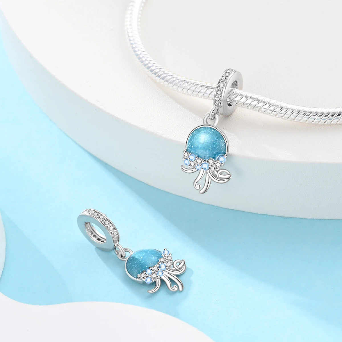 925 Sterling Silver Charm Blue Ocean Beads Jellyfish Whale Sea Turtle Pendant Fit Original Pandora Bracelet Women Jewelry Making