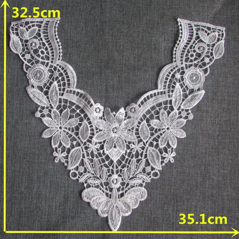 HOT White Cotton 3D Flower Embroidery Lace Collar Fabric Sewing Applique DIY Bridal Neckline Ribbon Trim Guipure Wedding Decor