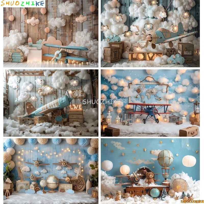 Blue Marine Nautical Retro Globe Sailing Photography Backdrops Props Baby Newborn Birthday Party Decoration Background HD-02