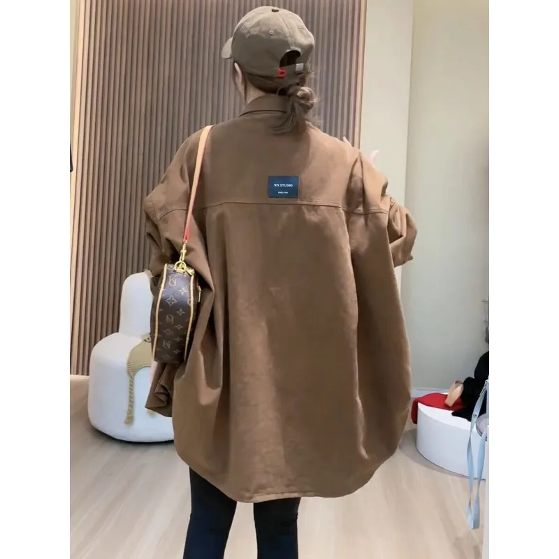 

Рабочая Рубашка в Корейском стиле, свободная повседневная универсальная куртка средней длины, новые женские весенне-осенние стили