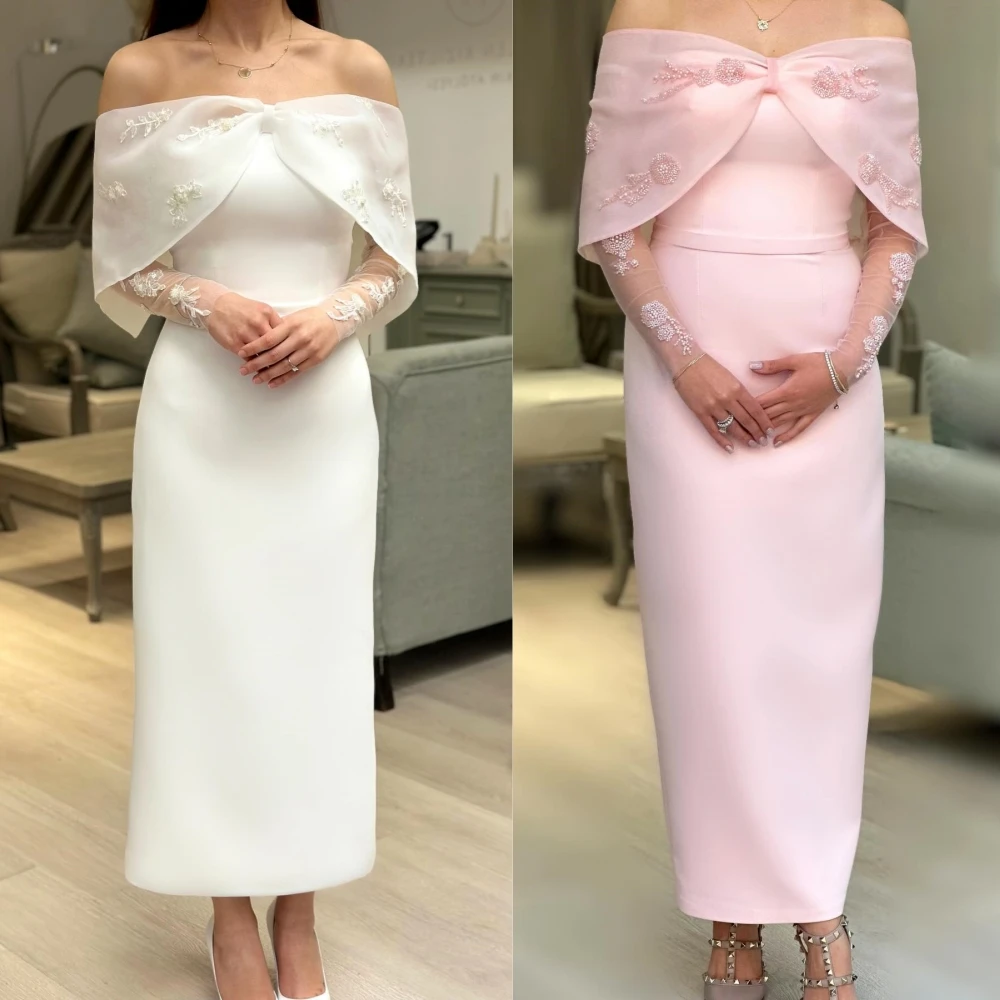 Customized Jiayigong  s Applique Ruched Party A-line Off-the-shoulder Bespoke Occasion Gown Midi Dresses