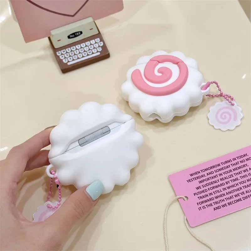 Bonita funda 3D japonesa con forma de pastel de pescado y comida para Airpods Pro 2, funda con llavero, funda protectora de silicona para auriculares para Airpods, funda para niñas