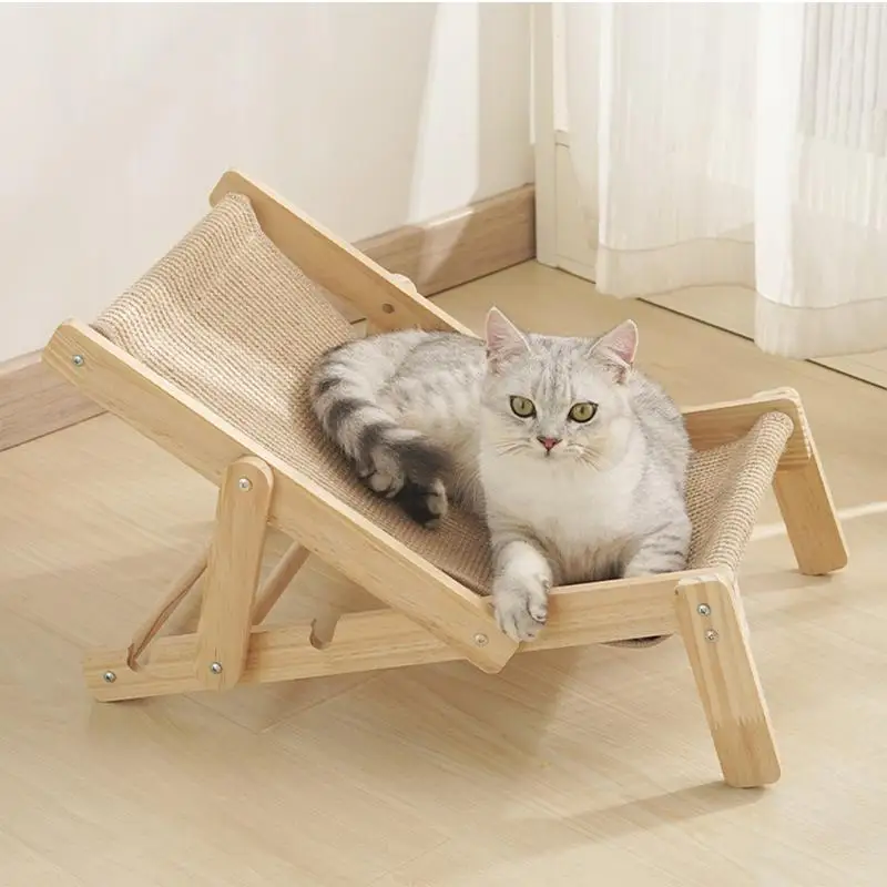 

Cat Scratcher Lounge Chair Sisal Scratcher Mini Beach Chair Elevated Bed Removable Sisal Pad Adjustable For Indoor Cats All