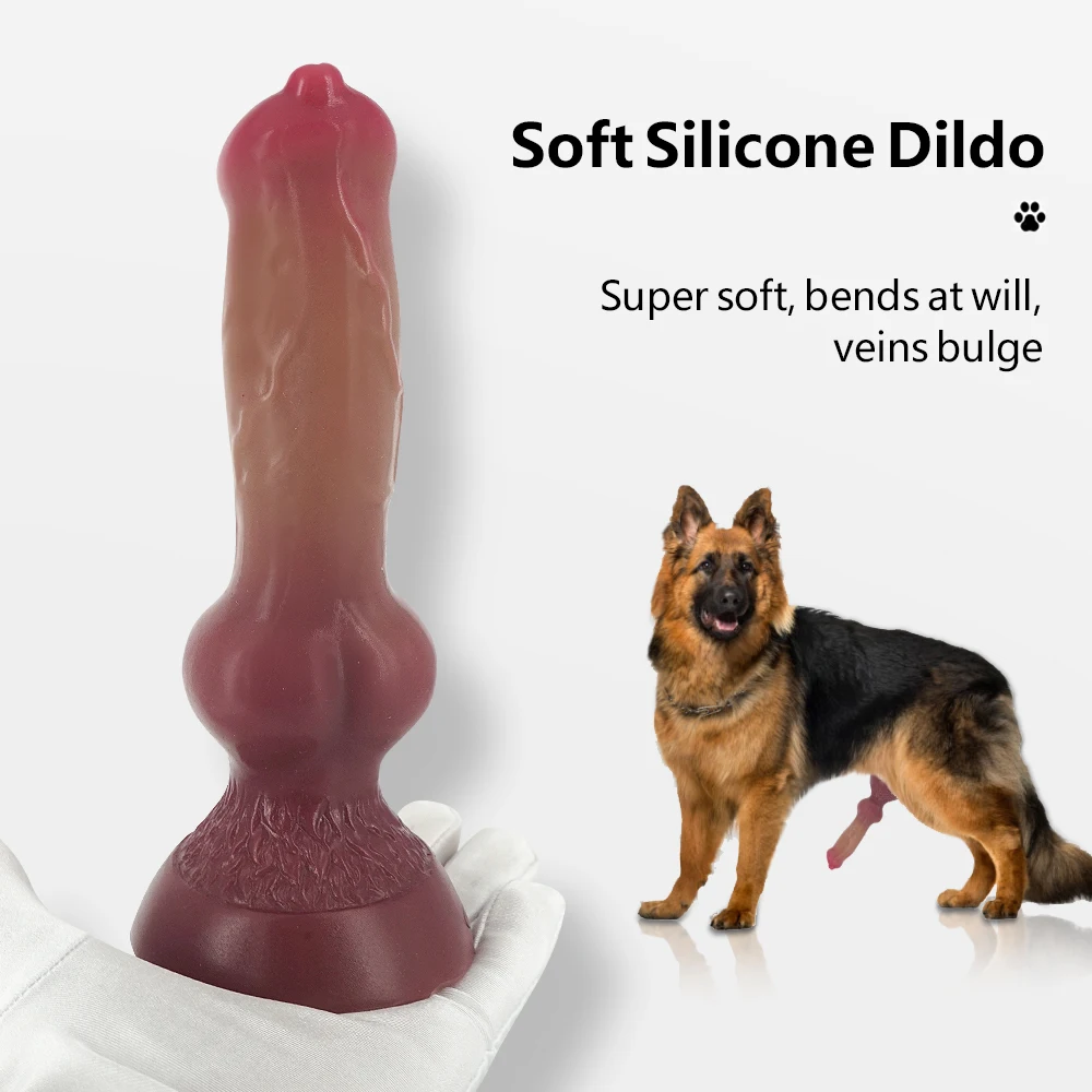 YiHH Realistic Dog Dildo Soft Silicone Big Penis Butt Plug Vagina Dilator Animal Dildo With Suction Cup Sex Toy for Woman Couple