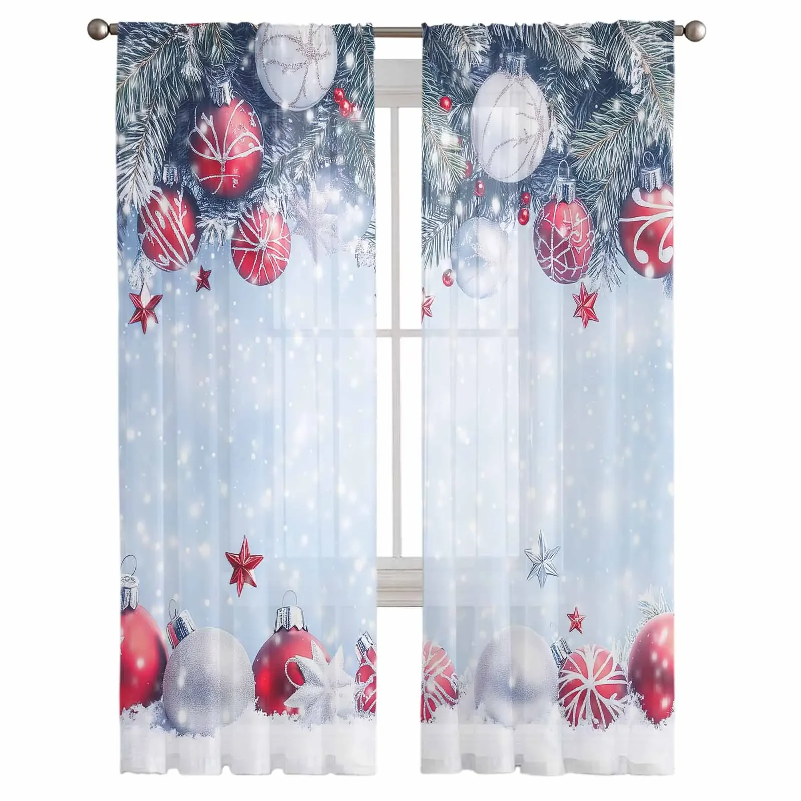 Christmas Snowball Sheer Curtains for Bedroom Living Room Decoration Window Curtain Kitchen Tulle Voile Organza Drapes