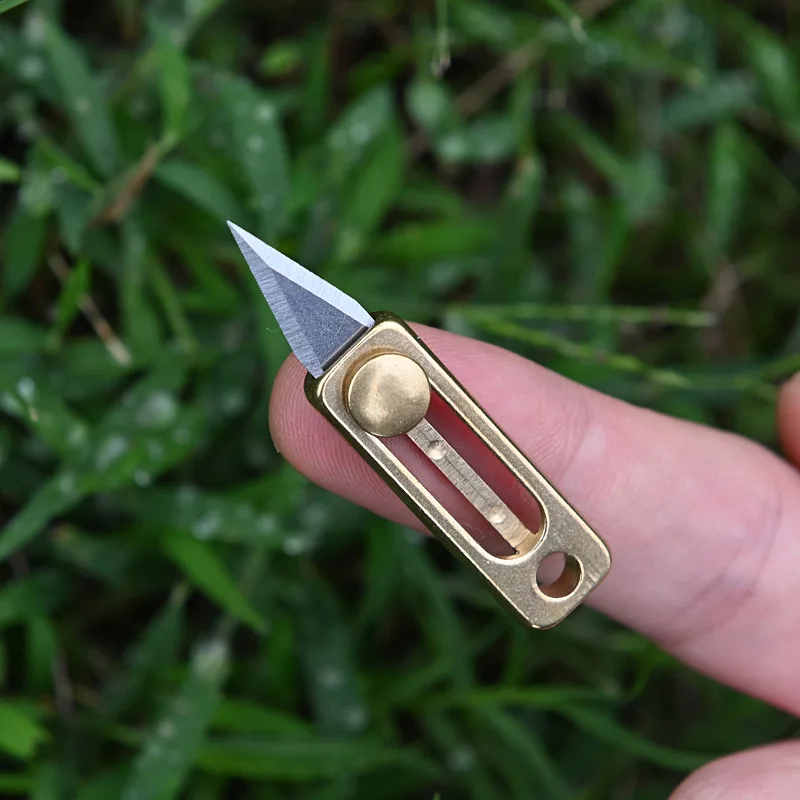 Brass Mini Knife Small Push Knife Sharp Self-defense Key Chain Pendant Tools Portable Unpacking Outdoor Survive EDC Keychain