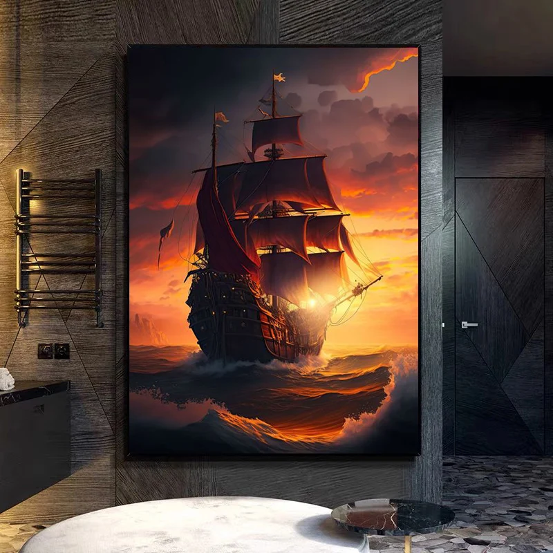 

Ocean Sailing Sailboat Canvas Posters and Prints, Abstract Painting Wall Art Pictures for Living Room Home Decoration