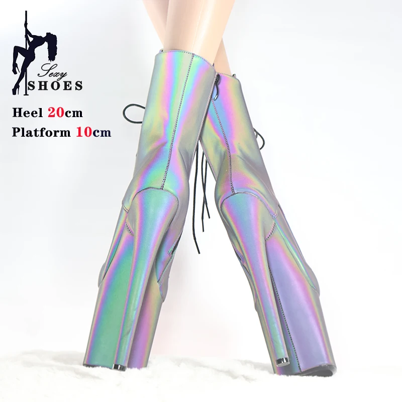 17CM 20CM Holographic Light Reflected PU Upper Pole dancing Women Shoes High Heel Platform Pole Dance Boots T-show Model Shoes