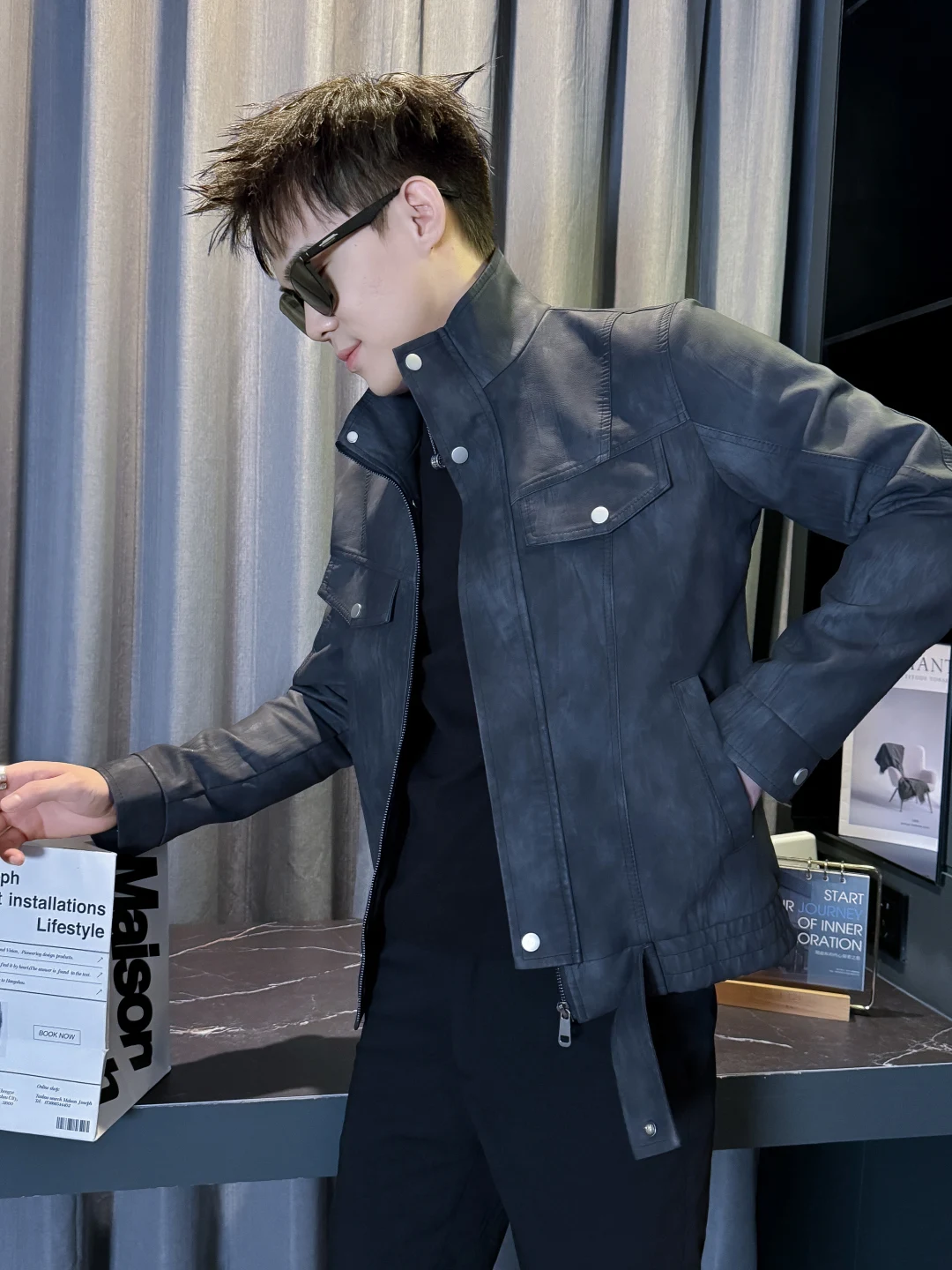 

Винтажное мужское байкерское пальто из искусственной кожи с воротником-стойкой, весенне-осеннее модное молодежное повседневное длинное пальто на молнии све