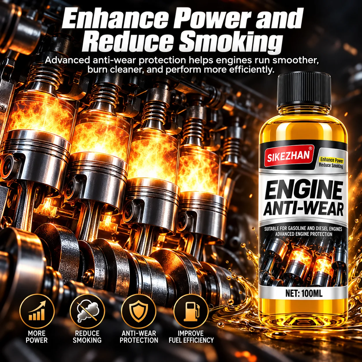 SIKEZHAN Engine Anti-Wear Protector & Noise/Vibration Reducer - Nano Blue Smoke Repair Oil Additive for Cars, Engine Protection