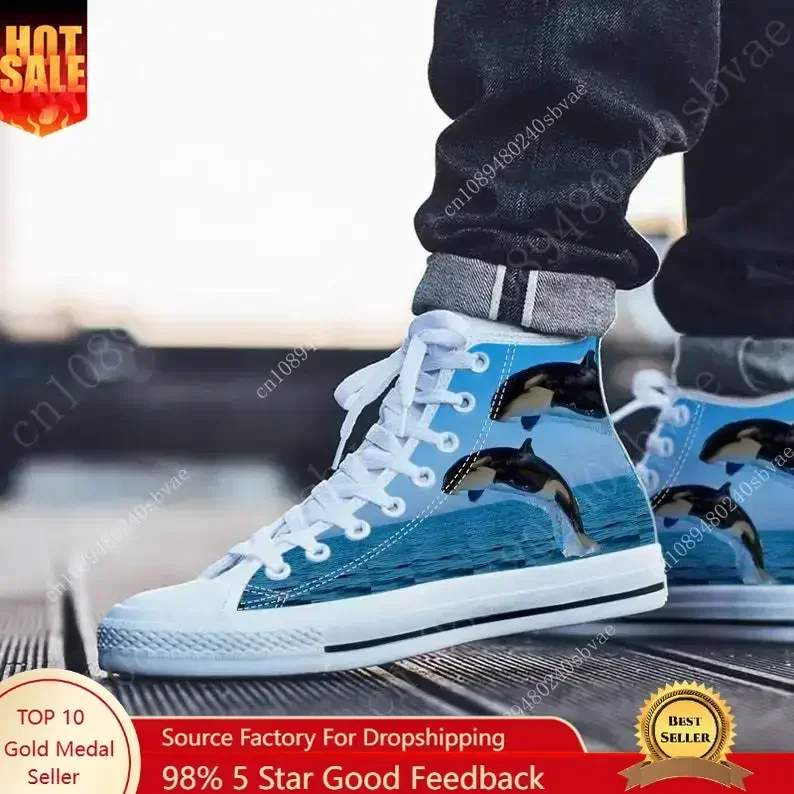 

Orca Whale High Top Shoes Mens Womens Teenager Sneakers Canvas High Quality Outdoor Daily Sneaker Custom Made Couple Shoe