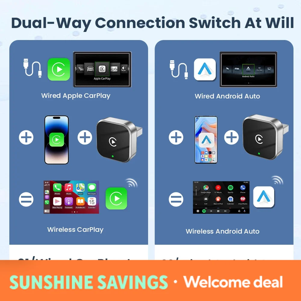 V9 2 in 1 5G WIFI for Iphone Android Phone for Volvo Benz Mg Kia Chery Ope Carplay Wireless Adapter Android Auto Smart Dongle