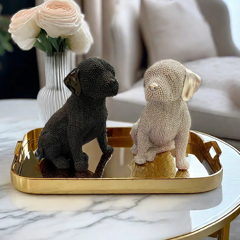 Labrador Retriever Beaded Resin Statue, Suitable for Living Room Bedroom Office Bar Desktop Home Decor Animal Statue.