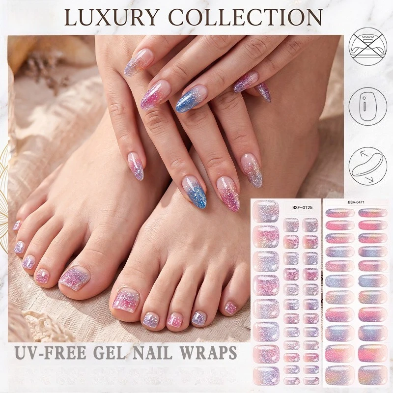 Sparkling Pink Hand and Foot Nail Patch Set,Exquisite Pink Solid Color Nail Stickers,girl Summer DIY Hand and Foot Nail Stickers