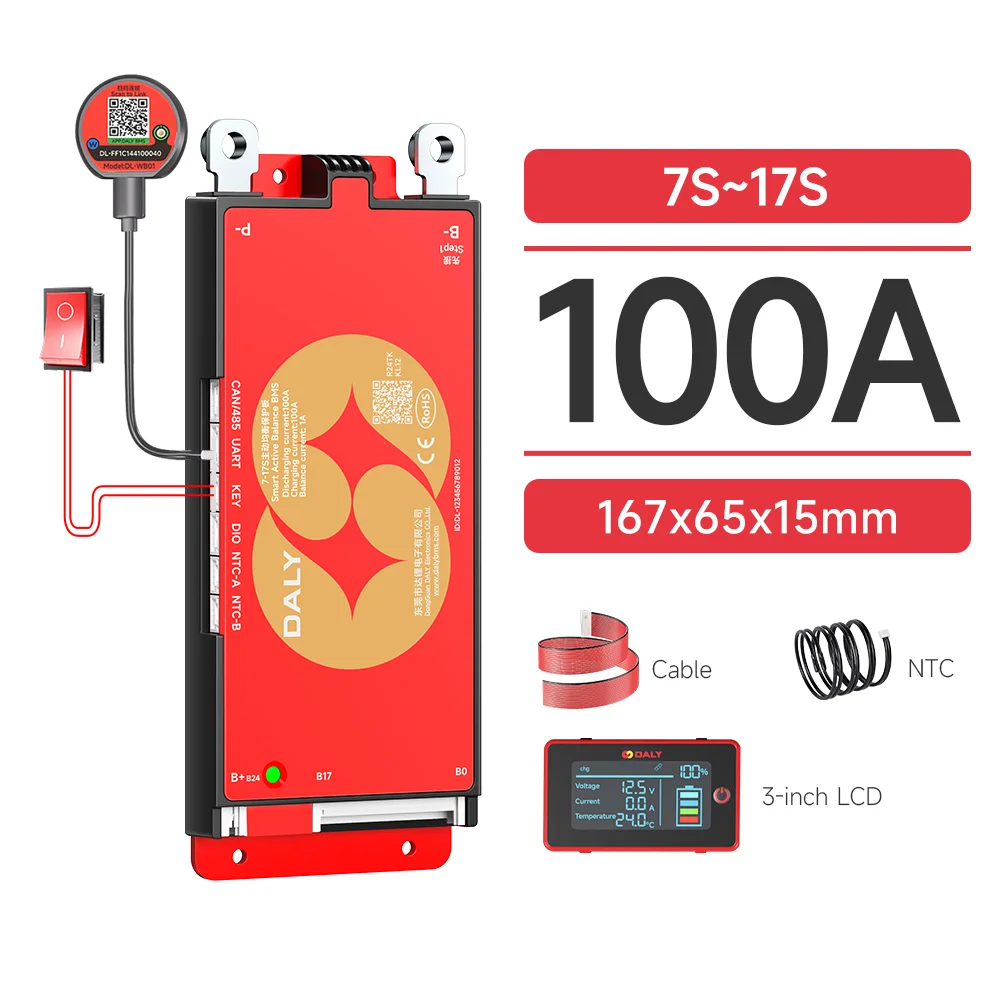 DALY Smart BMS 4S 8S 16S 40A 60A 100A 150A 200A 12V 24V 48V LiFePo4 1A Actieve Balancer BMS met LCD RS485 UART WIFI KEY