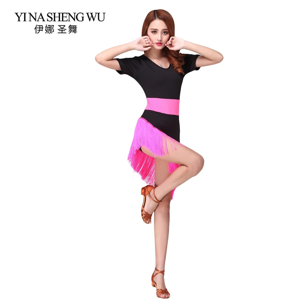 

Юбка с кисточками для латинских танцев, новая сценическая одежда для латинских танцев, молочное волокно, танцевальное платье с кисточками и короткими рукавами для взрослых женщин, 3 цвета