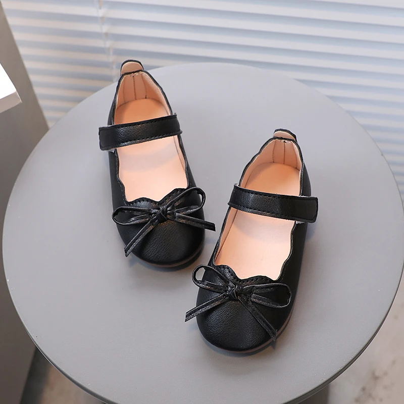 Prinzessinnenschuhe für kleine Mädchen, Frühling, schwarz, weiß, Fliege, niedliche Kinder, flacher Schuh, flaches, mattes Pu-Leder, bequemer Kinderschuh, Größe 21–30 – Detail 14
