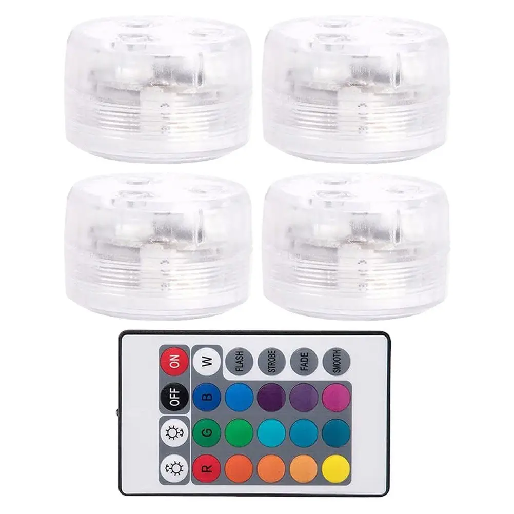 

4 шт. подводных светодиодных светильников с дистанционным управлением для бассейнов, прудов и фонтанов, меняющие цвет, водонепроницаемые IP68