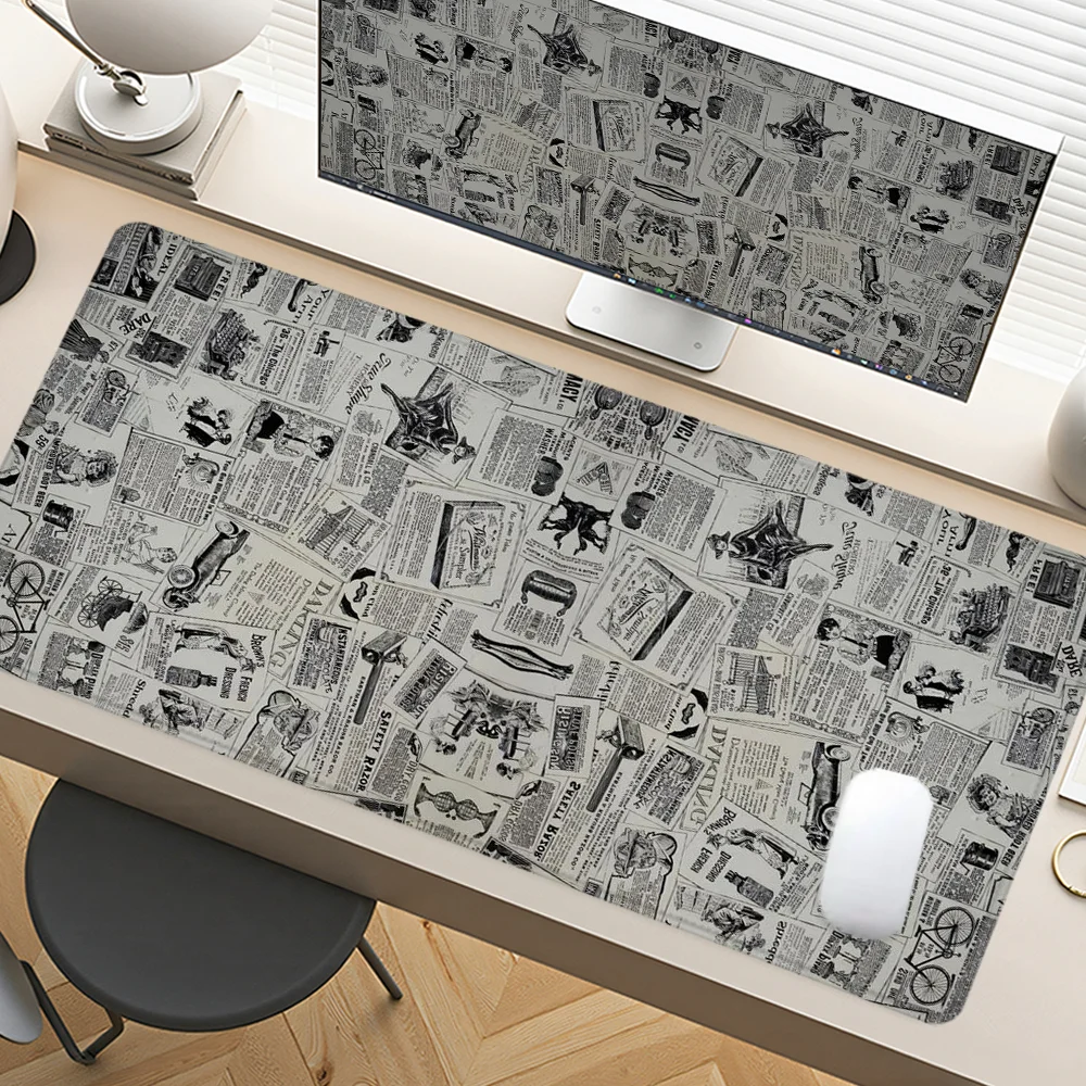 

Винтажный газетный коврик для мыши, художественный дизайн, большие настольные аксессуары, настольный коврик, резиновая основа с прошитым краем, коврик для мыши, нескользящий настольный коврик