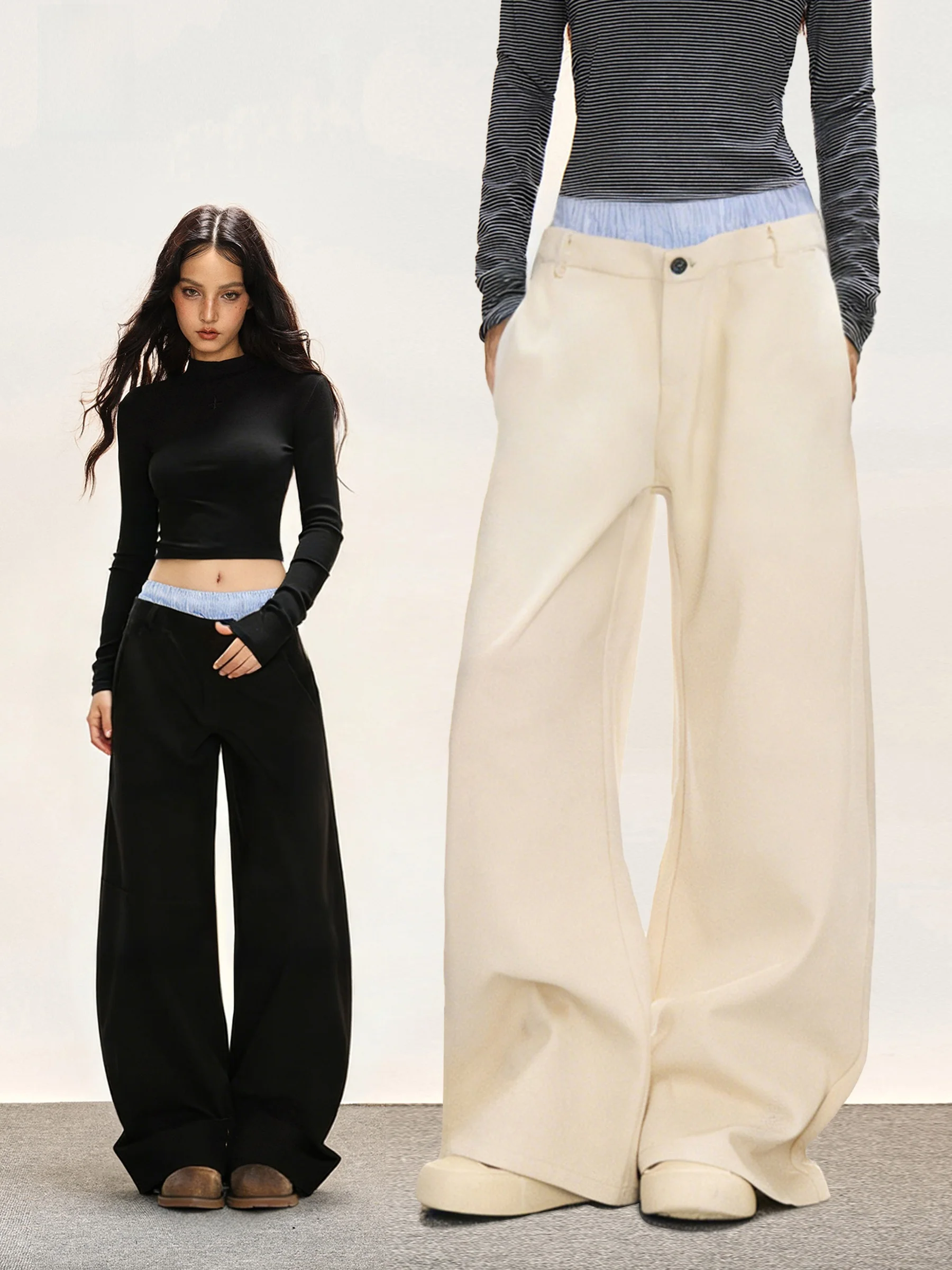 

November Double Waist Casual Pants Women's Loose Straight Leg Suit Pants Comfortable Lazy Style Spring Design Casual Trousers