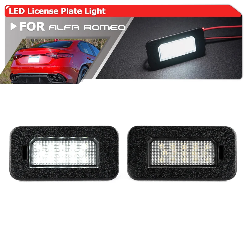 2x For Alfa Romeo Giulia 952 2016-2022 Stelvio 2017-2022 SMD White Canbus Led License Plate Lights Auto Trunk Luggage Tag Lamps