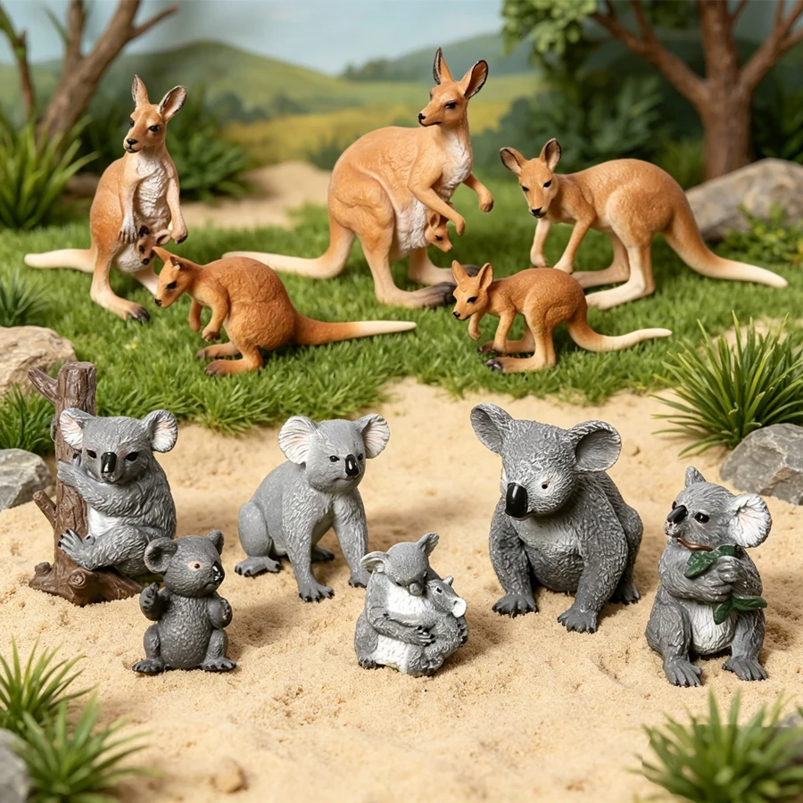 Jouets en plastique de simulation : Modèles de kangourous, figurines d'action koalas, figurines d'animaux sauvages australiens, jouets pour enfants, cadeaux pour enfants