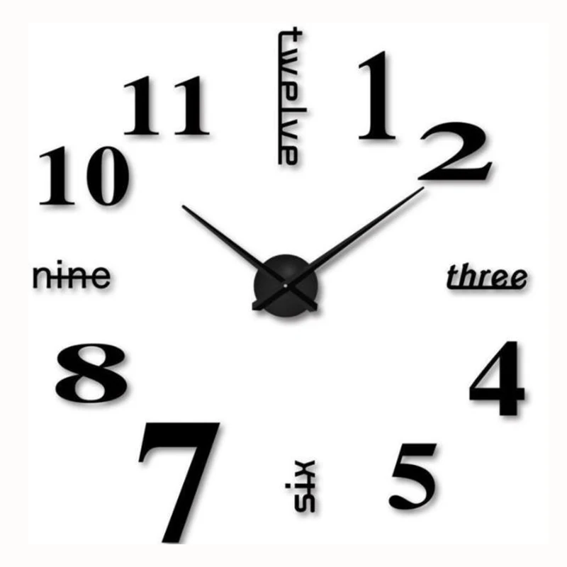 3D DIY Wall Clock Modern Design Large Acrylic Clocks Home Sticker Room Decor Clock on the Wall Numbers-Black