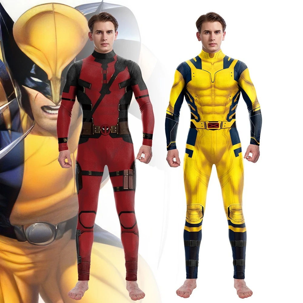 

Deadpool Wolverine Cosplay Costume Jumpsuit Bodysuit Printed Outfit for Adults Halloween