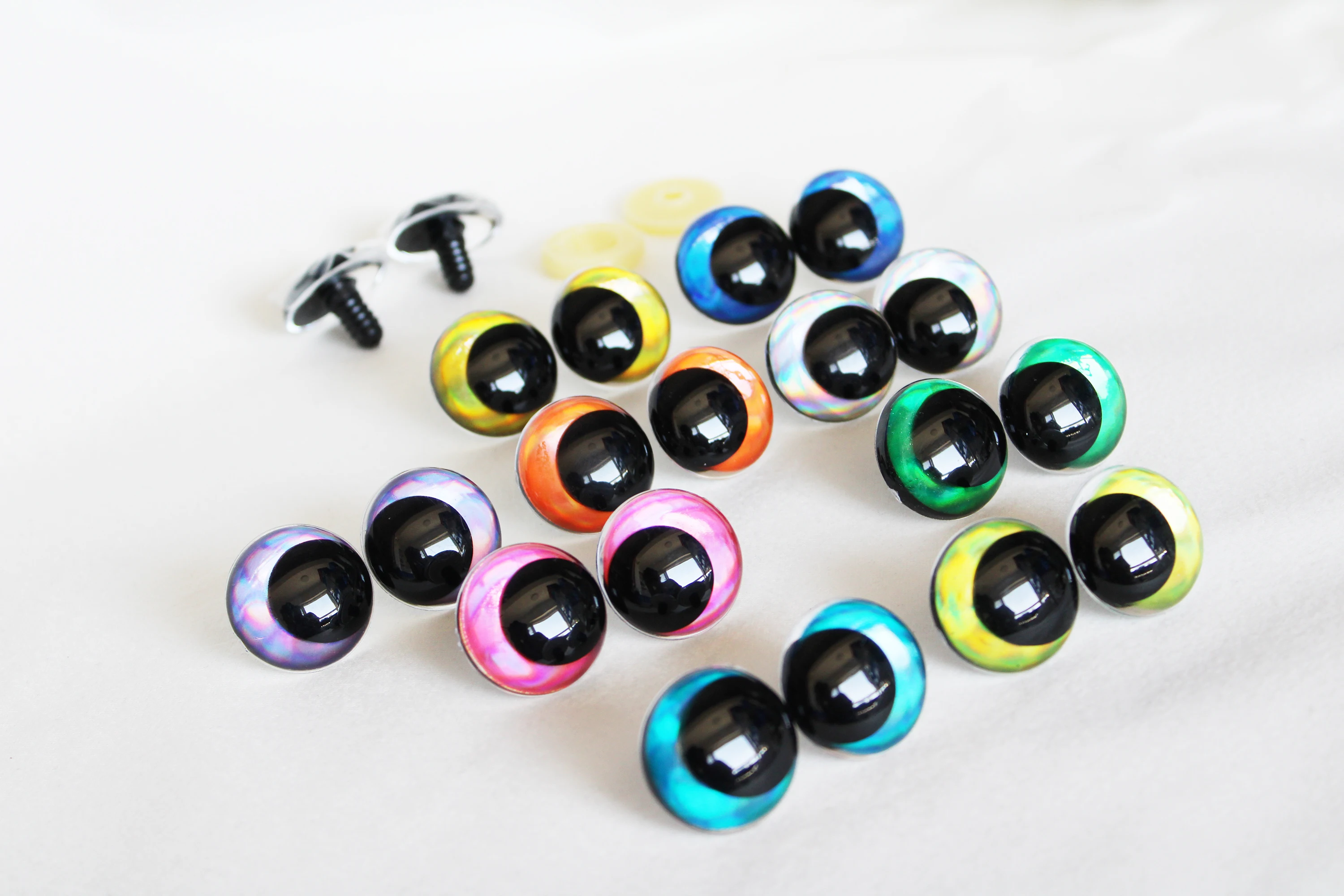 500pcs  wholesale  14mm 16mm 18mm 23mm 28mm new glitter Comical ROUND GLITTER TOY EYES with handpress washer for diy doll-D12