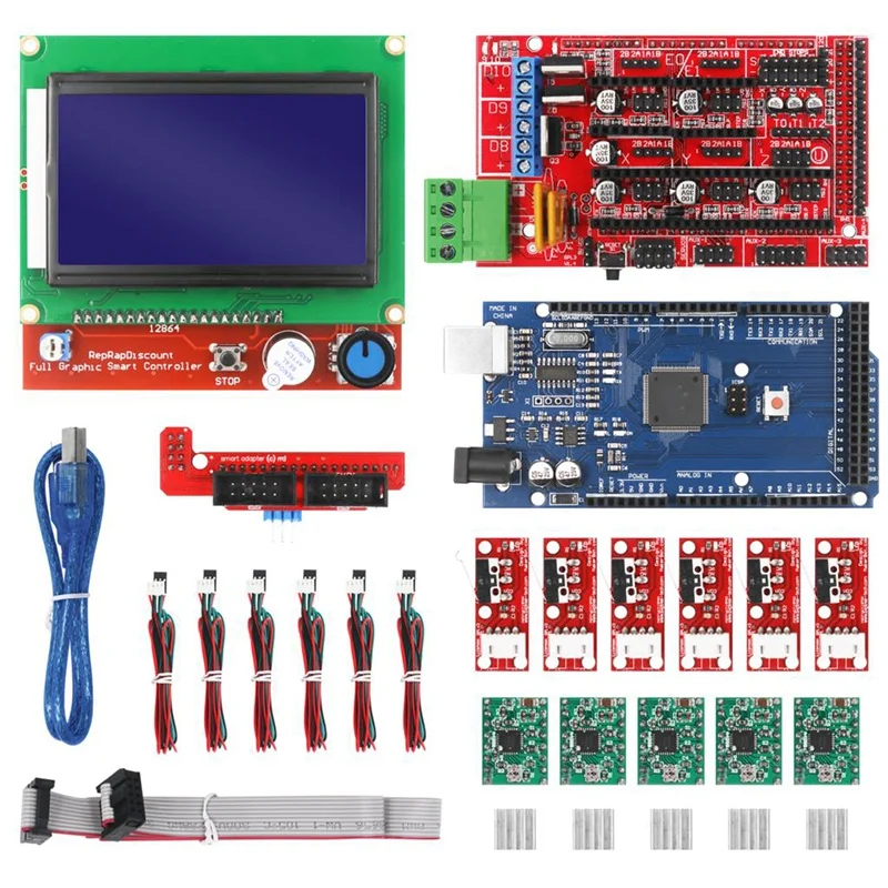 

Комплект для 3D-принтера CNC для Arduino Mega 2560 плата RAMPS 1,4 контроллер LCD 12864 A4988 шаговый Драйвер модули для 3D-принтера