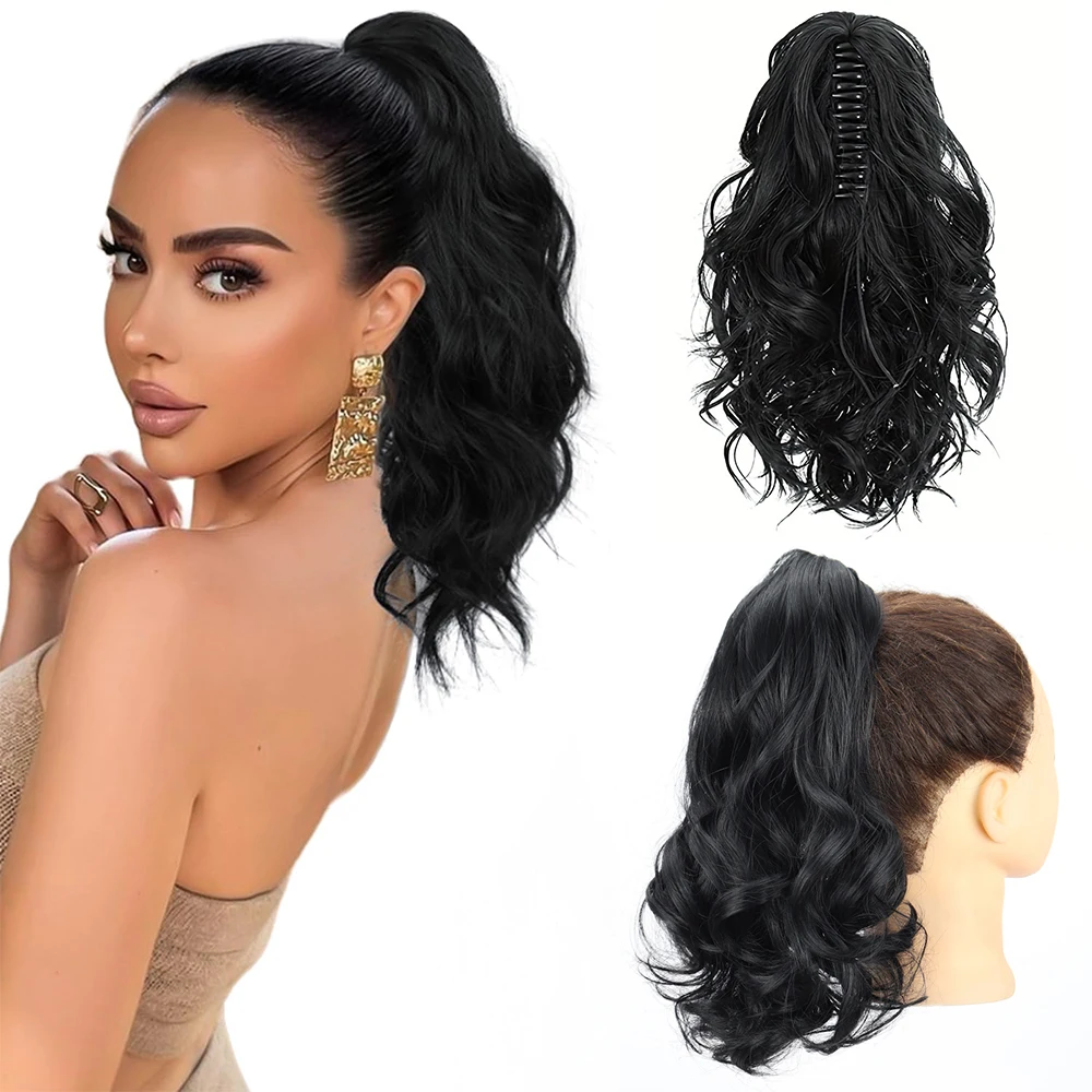 

Synthetic Claw Clip On Ponytail Extension 12Inch Short Wavy Curly Pony Tail Natural Looking Hairpiece For Women Daily Use