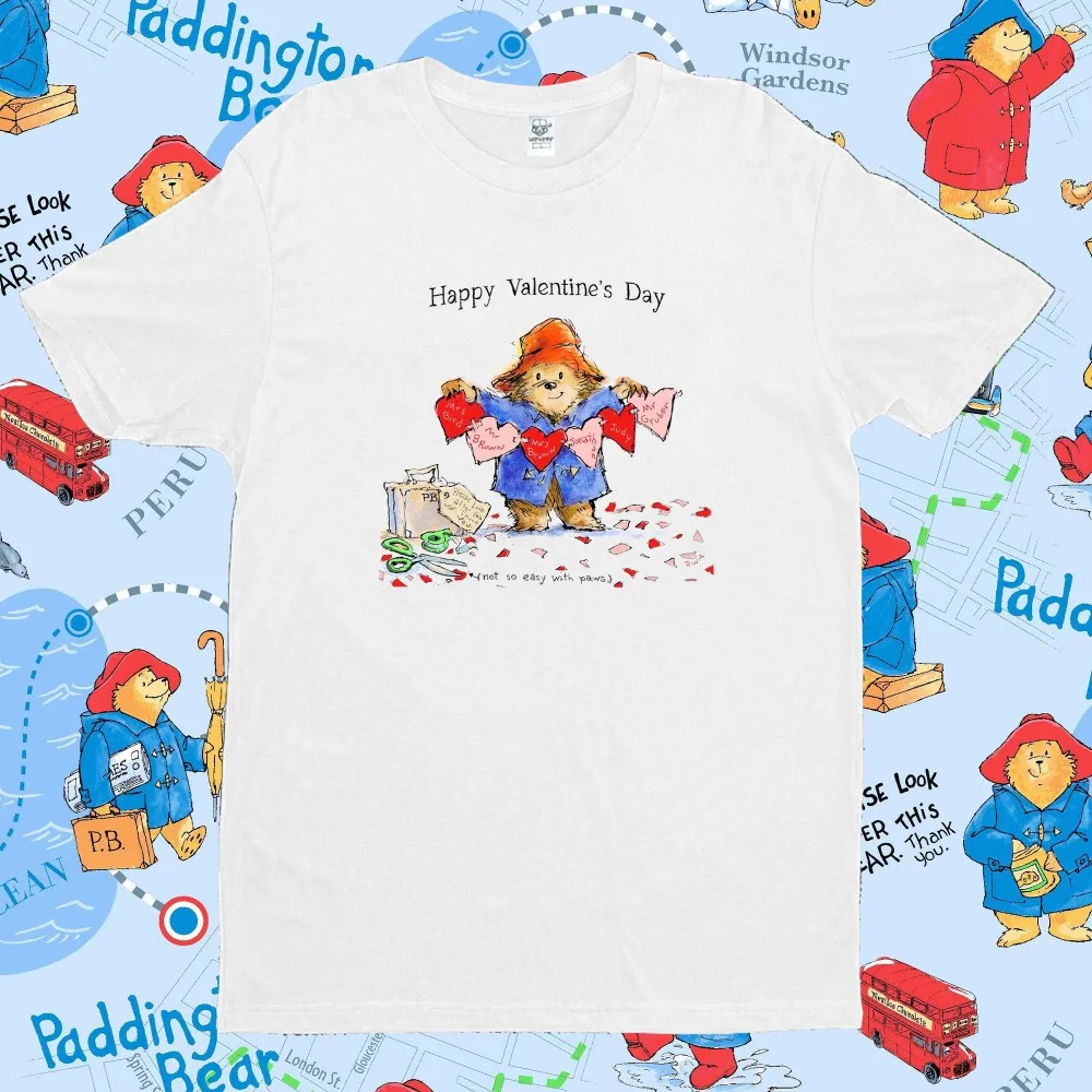 

Paddington Bear in London! Couple Tshirts Unisex Cotton Tee Summer Funny Cartoon Harajuku Print Loose Short Sleeve Men Women