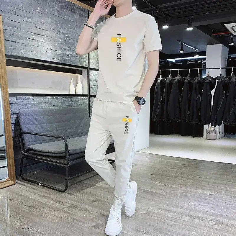 

Sweatpants Male T Shirt Trousers Sets Fashion Man 2025 Stretch Elastic Casual Trend Regular Fit Original Brands Men's Pants Set