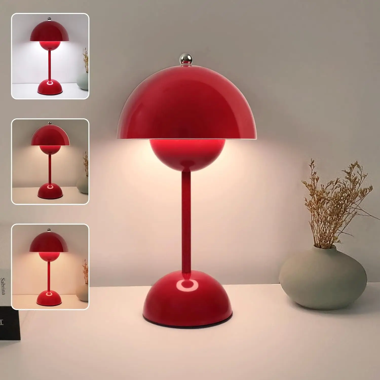 

Mushroom Table Lamp USB-C Rechargeable 3 Color Touch Dimmable Night Light Portable Retro Decor Lighting for Bedroom Living Room
