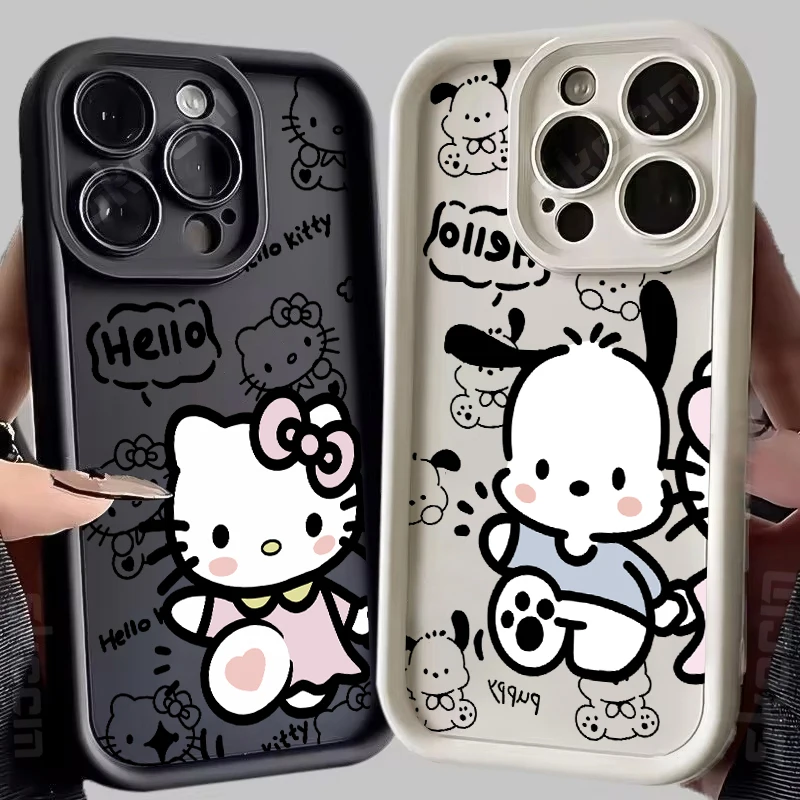 

Cute Sanrio Hello Kitty Pochacco Couple Phone Case For iPhone 15 16 12 13 14 Pro Max X XS XR 7 8 Plus non-slip Shockproof Cover