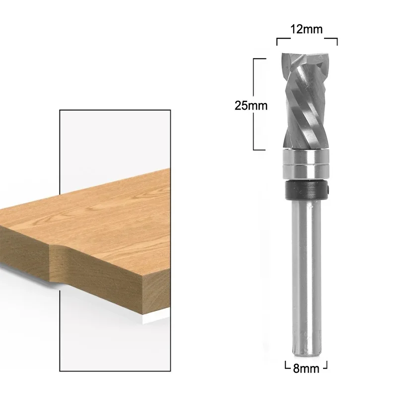 Bearing Ultra-Performance Compression Flush Trim Solid Carbide CNC Router Bit for Woodworking End Mill 1/4 Inch 8mm Shank Wood C