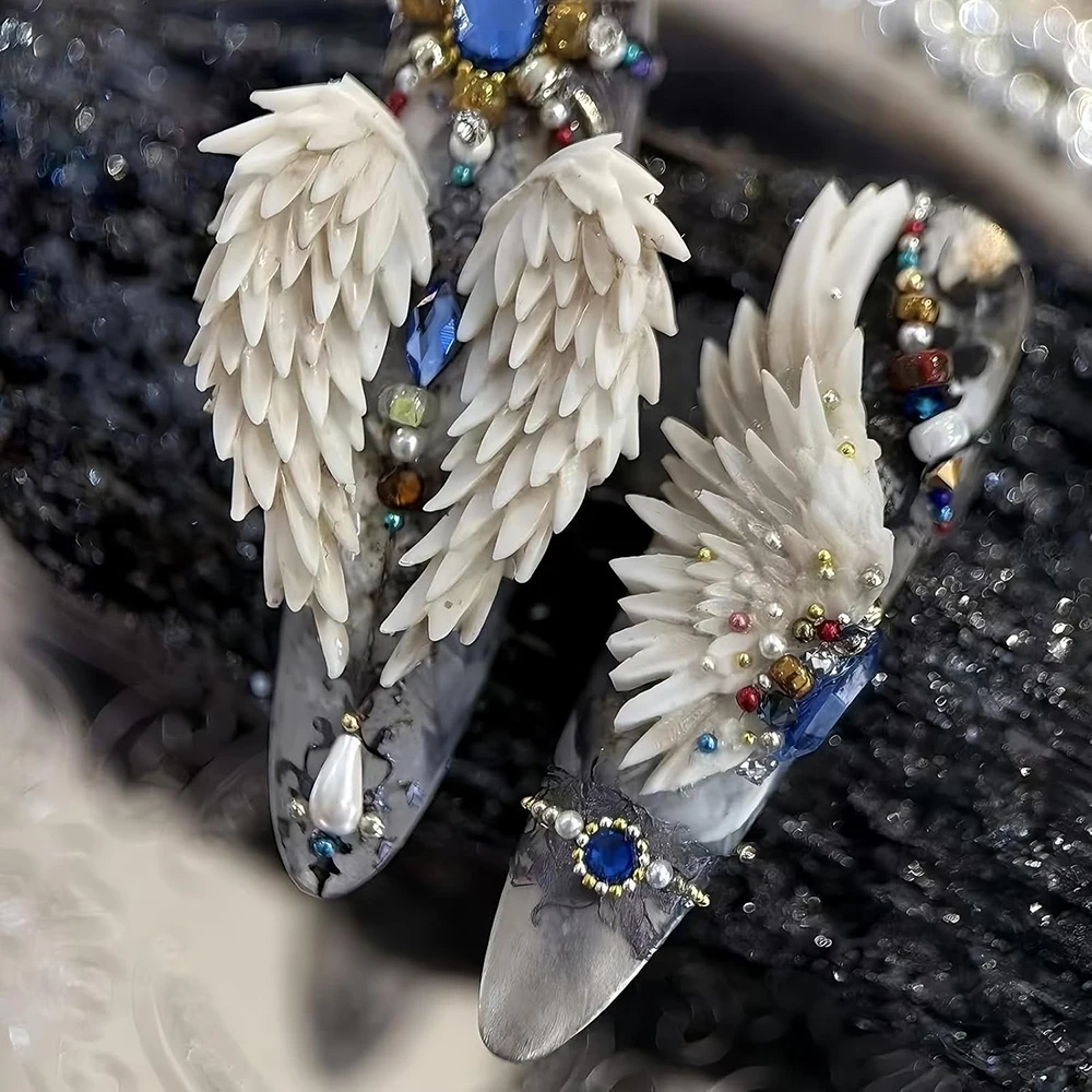 3D Angel Wings Nail Art Silicone Mold 8 Designs Feather Wing Nail Charm Mold Supplies UV Gel Acrylic Resin Reusable DIY Tools