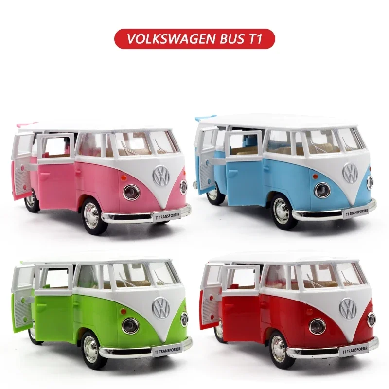 1/36 Volkswagen T1 Samba Bus Toy For Children RMZ City Classical Diecast Miniature Vehicle Model Pull Back Collection Gift Boys