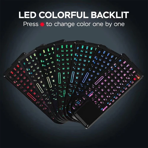 Imagen 2 del producto Teclado inalámbrico 2,4G con retroiluminación de 7 colores, ratón con panel táctil y linterna, portátil aplicable, perfecto para PC Smart TV Box