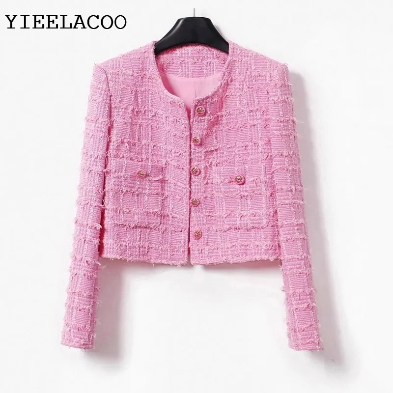 

Rose tweed jacket with a small fragrance, autumn/winter women's jacket, plaid short top, new classic jacket