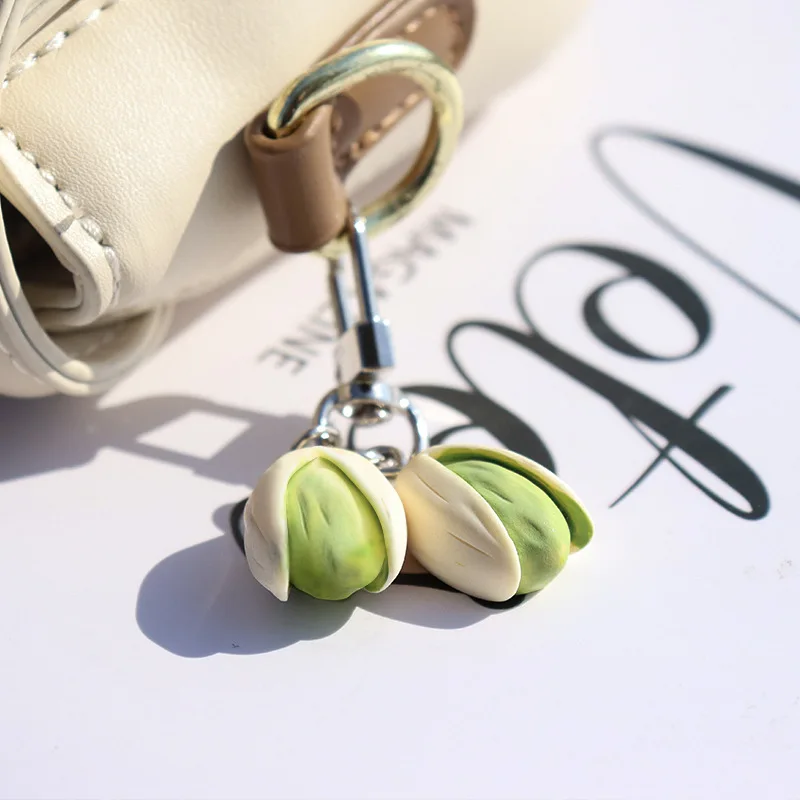 Unique Design Creative Food Series Pistachio Keychain Personalized Backpack Pendant Jewelry Simulation Food Stereoscopic Jewelry