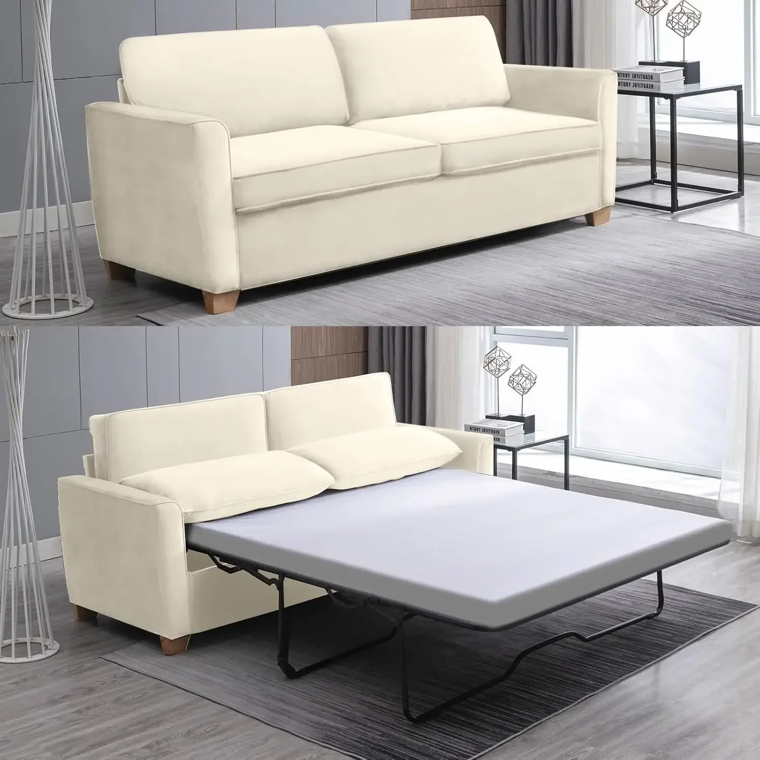 

Pull Out Sofa Bed, Velvet Sleeper Sofa Couch with Pullout Bed, 2-in-1 Convertible Pull Out Couch Bed with Foam Mattress