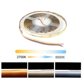 CCT COB LED Strip Light DC24V 608Leds/m RA90 Adjustable Strips Warm Natural Cool White Dimmable Flexible Tape Ribbon for Room Decor