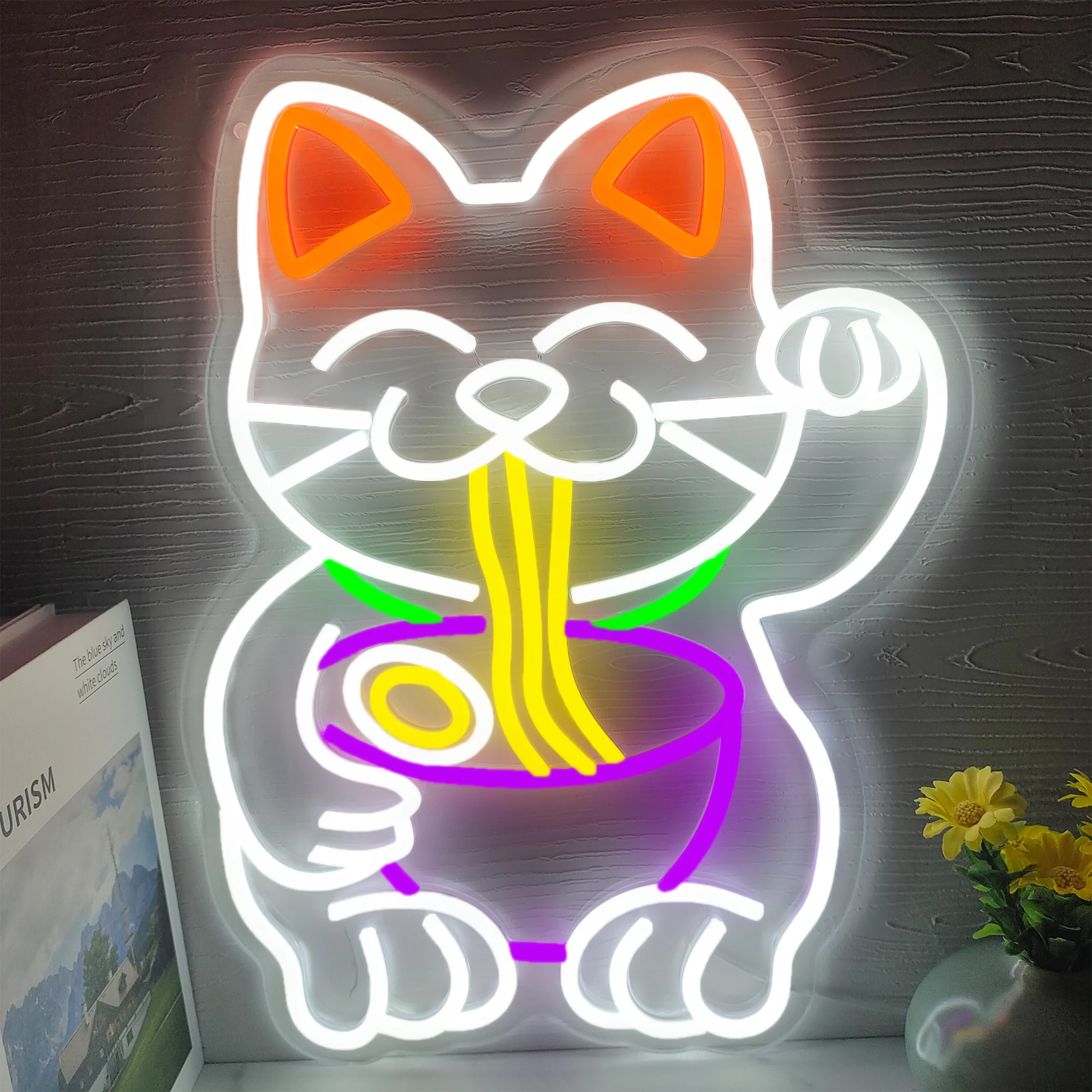 Enseigne au néon personnalisée de chat de Ramen, décor de mur de signe de LED, lumière de chat mignon, meilleur cadeau