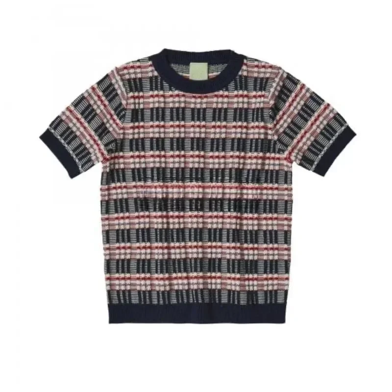 In Stock!2024SS New Kids Boys Girls Knit Striped Round Neck Solid Color Short Sleeve T-shirt Shorts Suspenders Pants