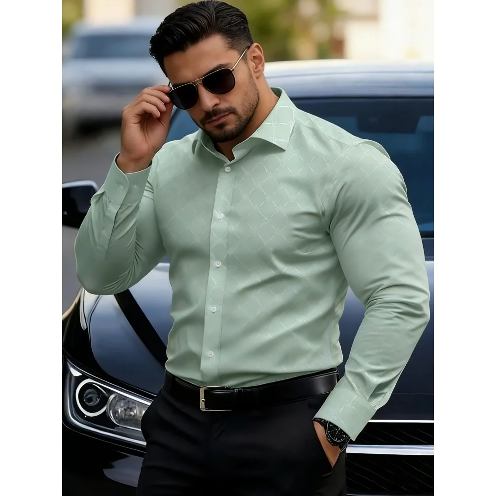 

Men's Solid Color Loose Shirt in Casual Long Sleeved Autumn Winter Men Casual Shirt Slim Fit Long Sleeve Button up Dress Shirt