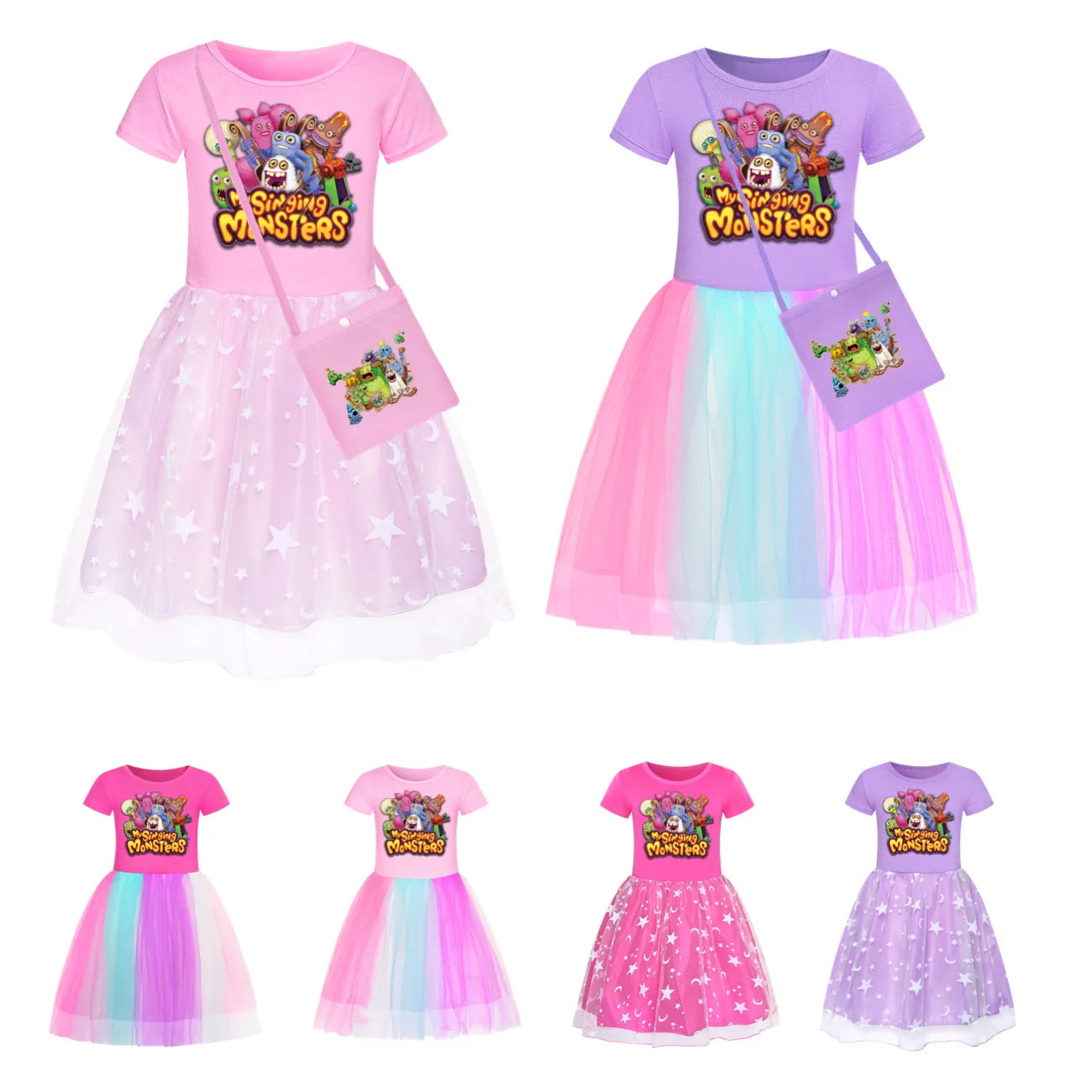 Singing Monsters Dress Baby Girls Short Sleeves Casual Dresses Kids Birthday Wedding Party Vestidos Children Halloween Outfits